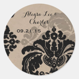 Vintager Schwarz-Damast-Papieraufkleber Runder Aufkleber