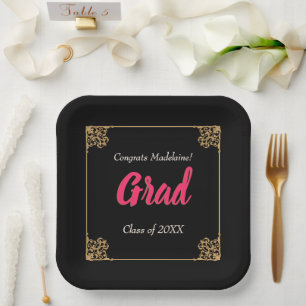 Vintager Schwarz-Gold-Barockrahmen Rosa Abschluss Pappteller