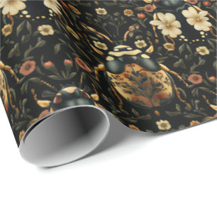 Vintager Schwarz-Gold Deco Käfer Geschenkpapier