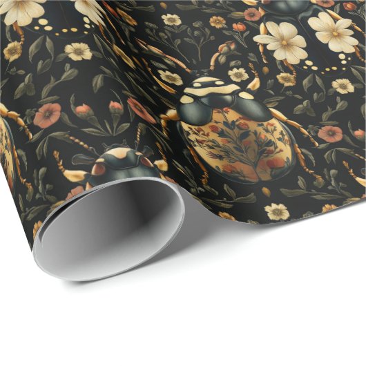 Vintager Schwarz-Gold Deco Käfer Geschenkpapier (Rolleneckpunkt)