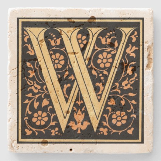 Vintager Schwarz- und Goldbrief "W" Steinuntersetzer (Vorderseite)
