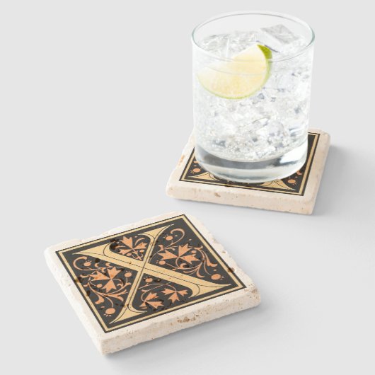 Vintager Schwarz- und Goldbrief "X" Steinuntersetzer (Seitenansicht)