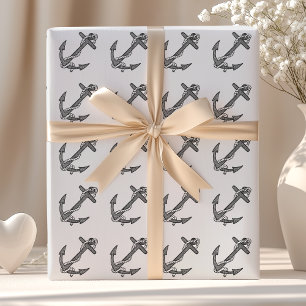 Vintager Schwarz-Weiß-Anker und -Seil Geschenkpapier