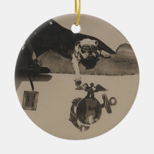 Vintager Schwarz-Weiß-Bulldoggen-Luftverkehr Keramikornament (Vorne)