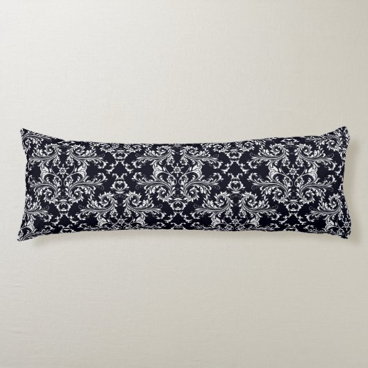 Vintager Schwarz-Weiß-Damast-Stil Seitenschläferkissen (Vorderseite)