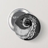 Vintager Schwarz-Weiß-Oktopus-Tentakel Button (Vorne & Hinten)