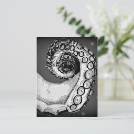 Vintager Schwarz-Weiß-Oktopus-Tentakel Postkarte (Stehend Vorderseite)