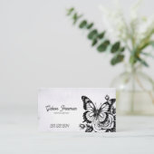 Vintager Schwarz-Weiß-Rose-Schmetterling Tattoo Ar Visitenkarte (Stehend Vorderseite)