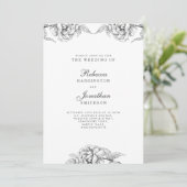 Vintager Schwarz-weißer botanischer Hochzeitstag Einladung (Stehend Vorderseite)