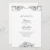 Vintager Schwarz-weißer botanischer Hochzeitstag Einladung (Vorne/Hinten)