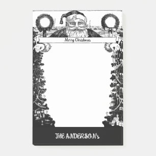 Vintager Schwarz-weißer Familienname Weihnachtsnac Post-it Klebezettel