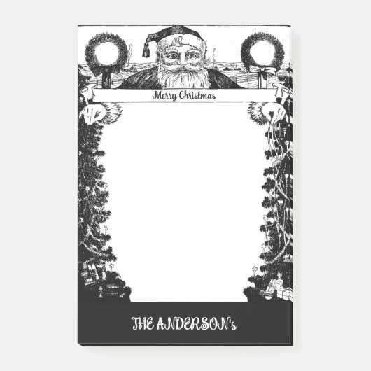 Vintager Schwarz-weißer Familienname Weihnachtsnac Post-it Klebezettel (Vorderseite)