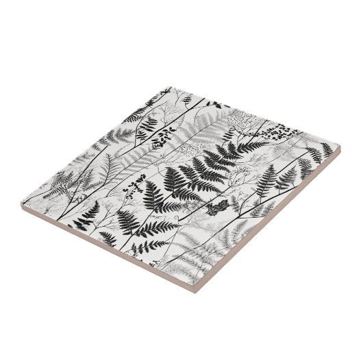 Vintager Schwarz-weißer Farn Fliese (Seite)