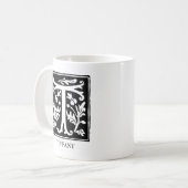 Vintager Schwarz-weißer floraler Monogramm Kaffeetasse (Vorderseite Links)