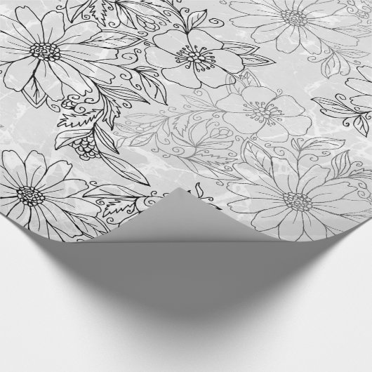 Vintager Schwarz-weißer Silberblumenmarmor Geschenkpapier (Ecke)