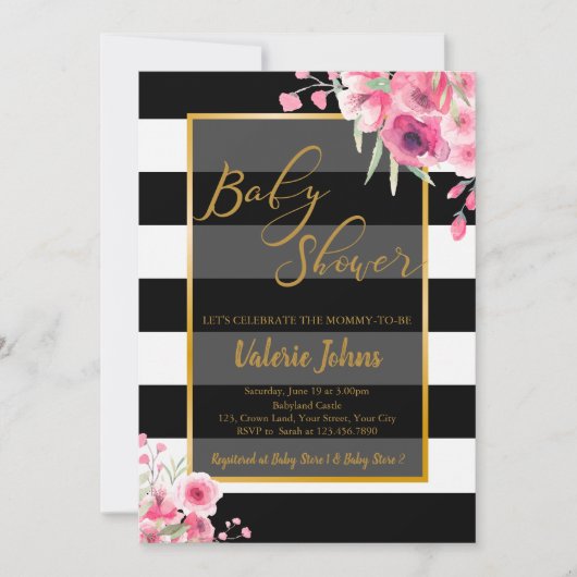 Vintager Schwarz-weißer Streifen Einladung (Vorderseite)