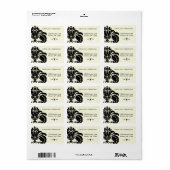 Vintager SchwarzDamast-Hochzeitskabel Adressaufkleber (Vorne)