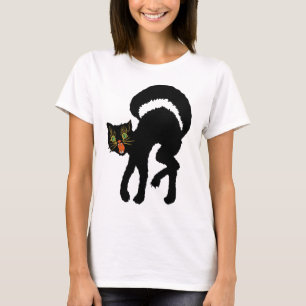 Vintager schwarze Katzen-T - Shirt