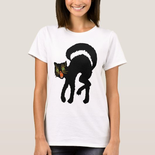 Vintager schwarze Katzen-T - Shirt (Vorderseite)