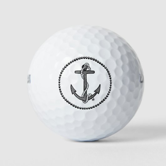 Vintager schwarzer Anker und Seil Golfball (Vorderseite)