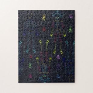 Vintager schwarzer Blauglühen Skelettschädel Puzzle