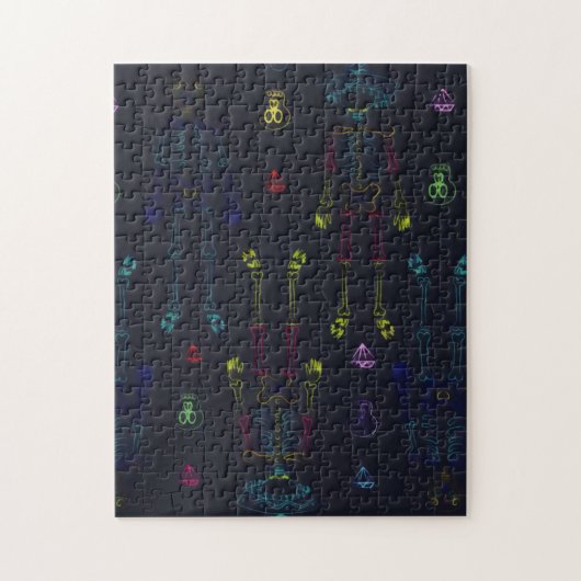 Vintager schwarzer Blauglühen Skelettschädel Puzzle (Vertikal)