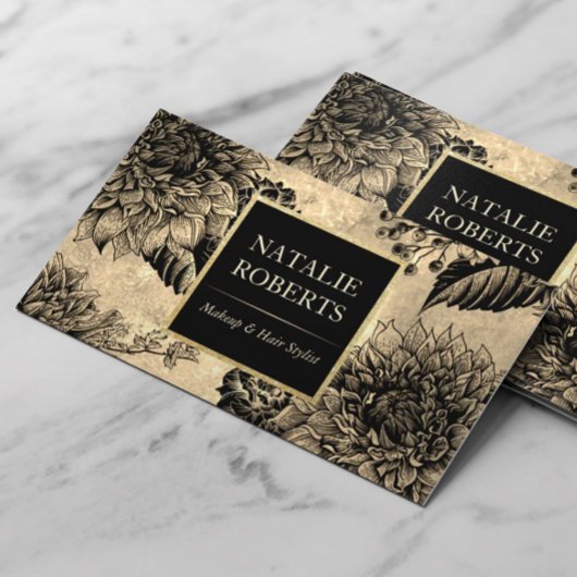 Vintager Schwarzer Blütenmacher Kunsthaarsalon Visitenkarte