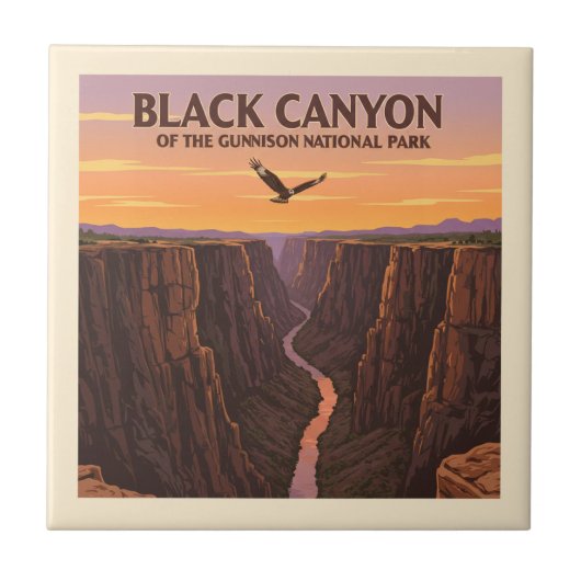 Vintager Schwarzer Canyon des Gunnison-Nationalpar Fliese (Vorderseite)