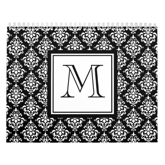 VINTAGER SCHWARZER DAMAST IHR MONOGRAMM KALENDER (Titelbild)