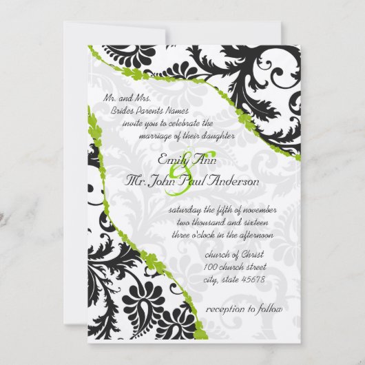 Vintager schwarzer Damast mit Apfelwein Einladung (Vorderseite)