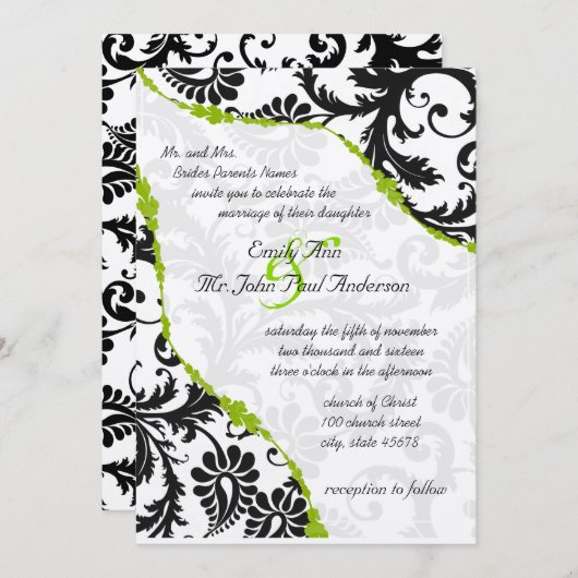 Vintager schwarzer Damast mit Apfelwein Einladung (Vorne/Hinten)