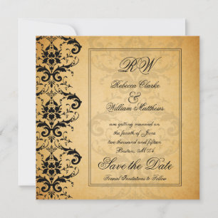 Vintager schwarzer Damast Speichern Sie die Ankünd Save The Date
