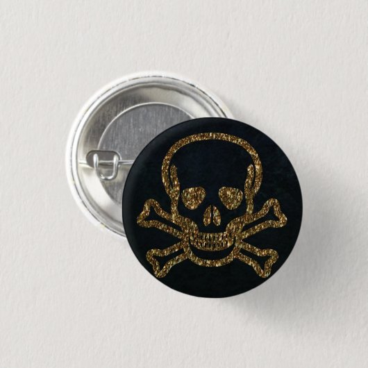 Vintager Schwarzer-Gold-Piratenschädel Button (Vorne & Hinten)