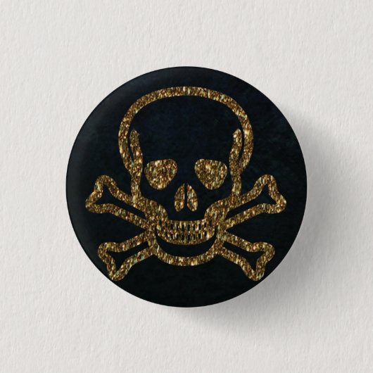 Vintager Schwarzer-Gold-Piratenschädel Button (Vorderseite)