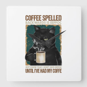 Vintager schwarzer Katzenkaffee rückwärts geschrie Quadratische Wanduhr