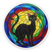 Vintager schwarzer Katzenknob, buntes Mosaik Keramikknauf (Vorderseite)