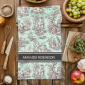 Vintager schwarzer Pfefferminztoil de jouy Geschirrtuch