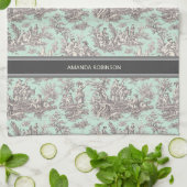 Vintager schwarzer Pfefferminztoil de jouy Geschirrtuch (Gefaltet)