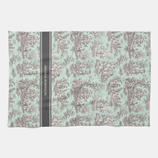 Vintager schwarzer Pfefferminztoil de jouy Geschirrtuch (Horizontal)