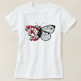 Vintager Schwarzer Schmetterling Rote Blume Grün V T-Shirt