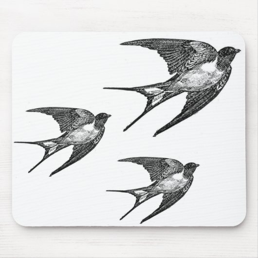 Vintager schwarzer Schwalben-Entwurf Mousepad (Vorne)