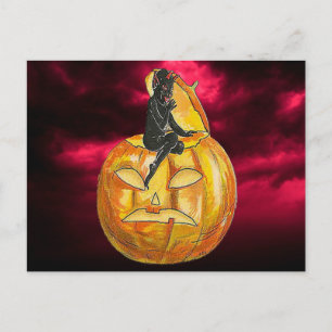 Vintager Schwarzer Teufel auf Jack o' Lantern Postkarte