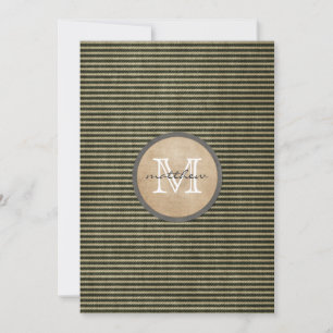 Vintager Schwarzer Ticker Monogram Burlap Mitteilungskarte