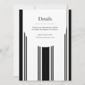 Vintager schwarzer und weißer Vertikalstreifen Einladung (Rückseite)