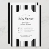 Vintager schwarzer und weißer Vertikalstreifen Einladung (Vorne/Hinten)