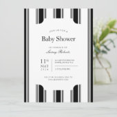 Vintager schwarzer und weißer Vertikalstreifen Einladung (Stehend Vorderseite)