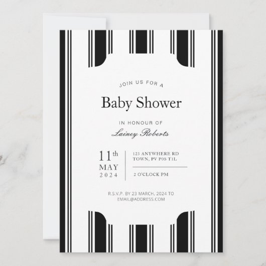 Vintager schwarzer und weißer Vertikalstreifen Einladung (Vorderseite)