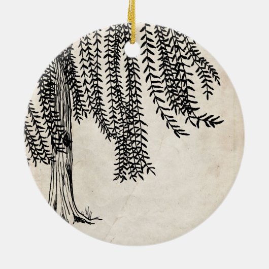 Vintager Schwarzer Weidenbaum Keramikornament (Hinten)