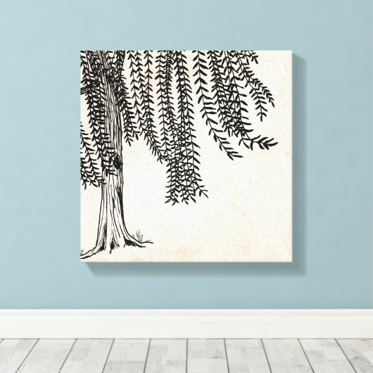 Vintager Schwarzer Weidenbaum Leinwanddruck (Insitu (Holzboden))