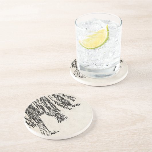 Vintager Schwarzer Weidenbaum Sandstein Untersetzer (Seite)